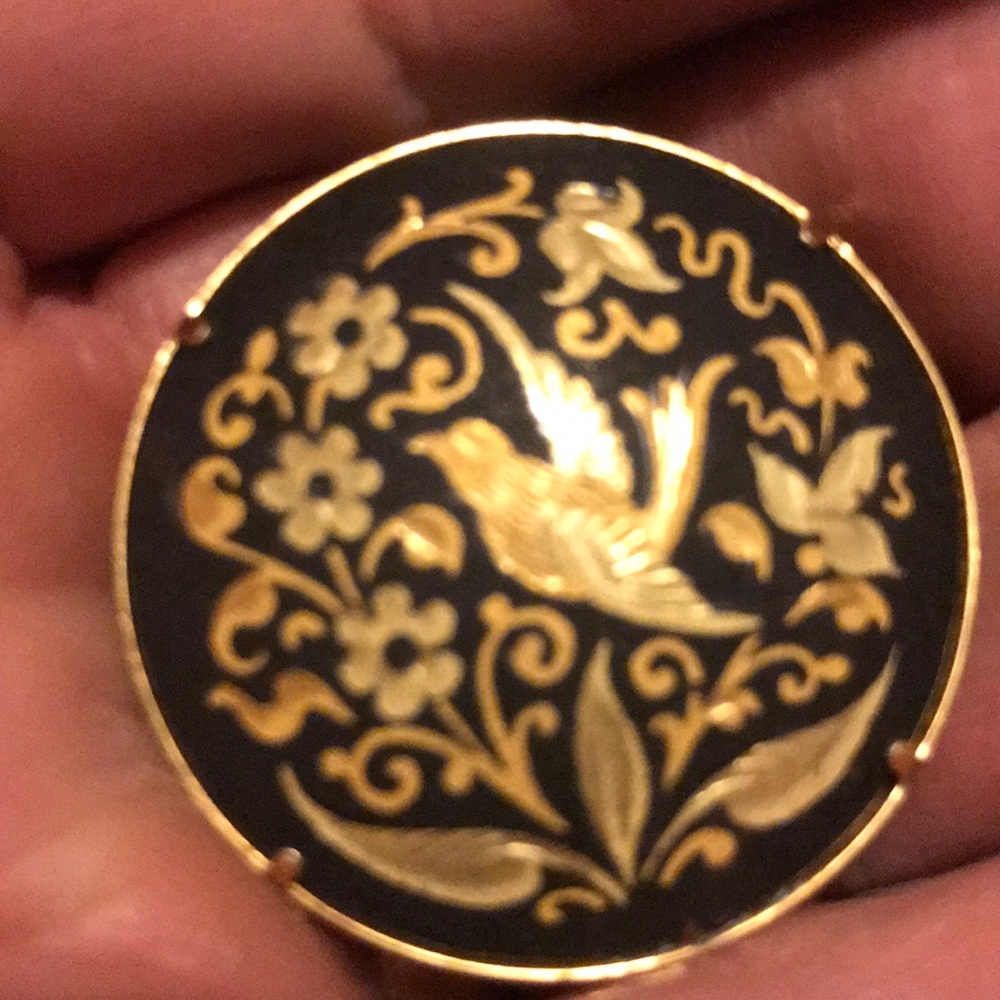 Vintage Damascene brooch rare lockable clasp